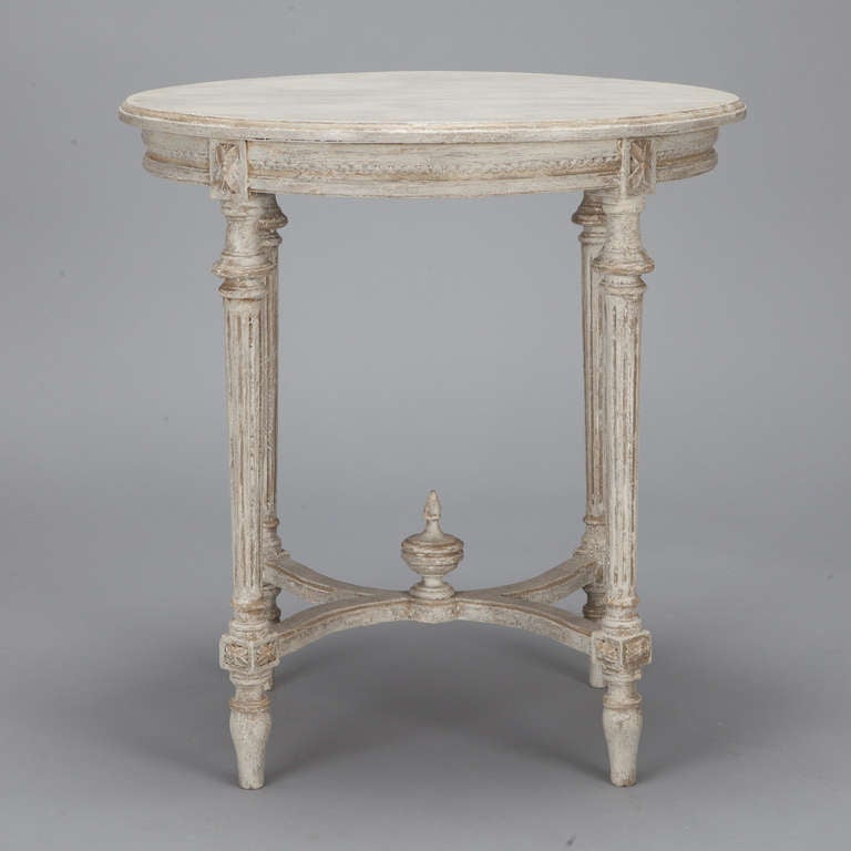 Round French Side Table with Pale Gray Finish