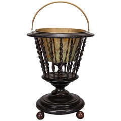 19th Century Dutch Ebonised Walnut and Brass Peat Bucket