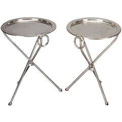 Near Pair Small Silver Plate Round End Tables