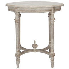 Round French Side Table with Pale Gray Finish