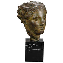 Sculpted Bust of Greek Goddess Mounted on Marble Base