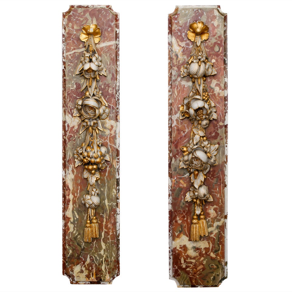 Pair 19th Century French Carved and Gilded Wood Plaques