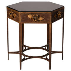 French Art Deco Gilded Iron Side Table with Roses
