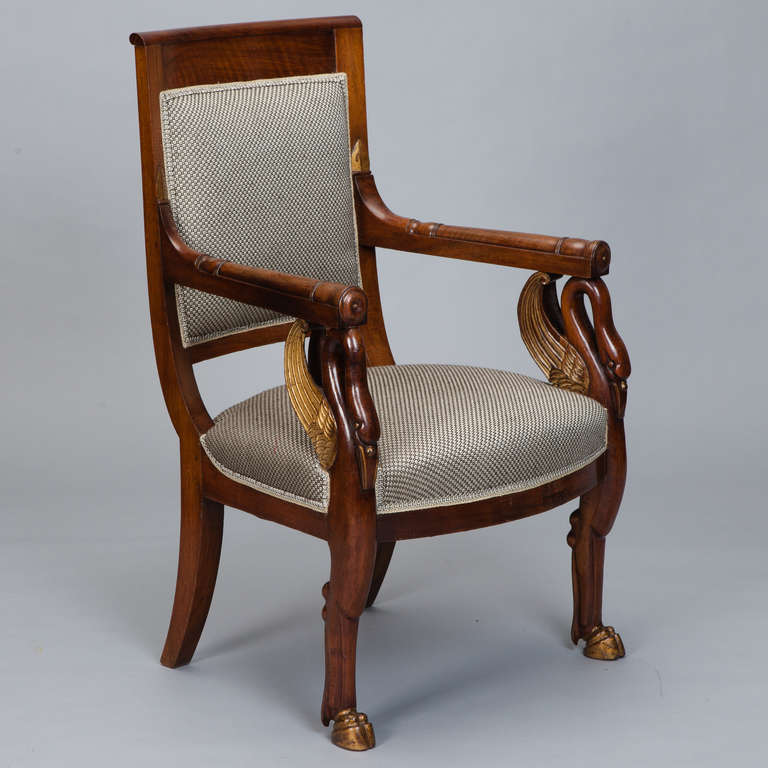 Empire Pair of French Newly Upholstered Mahogany and Parcel-Gilt Chairs