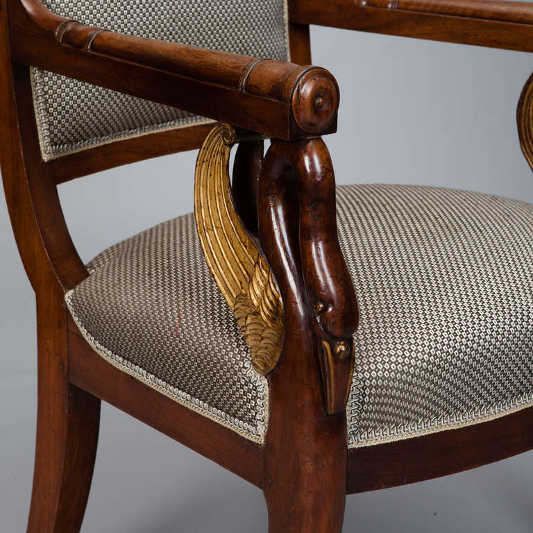 Pair of French Newly Upholstered Mahogany and Parcel-Gilt Chairs In Excellent Condition In Troy, MI