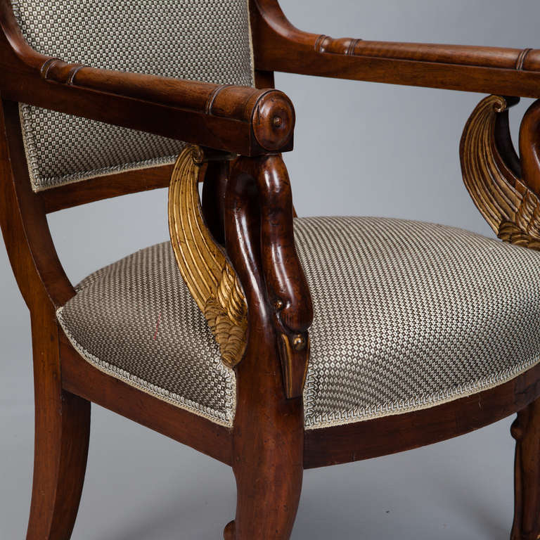 Upholstery Pair of French Newly Upholstered Mahogany and Parcel-Gilt Chairs