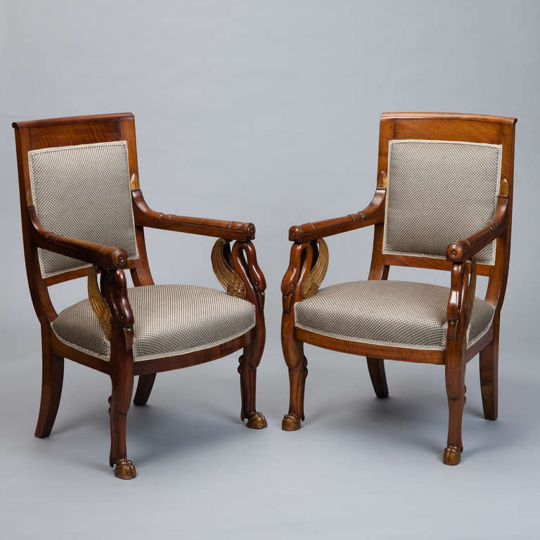 Pair of French Newly Upholstered Mahogany and Parcel-Gilt Chairs 2