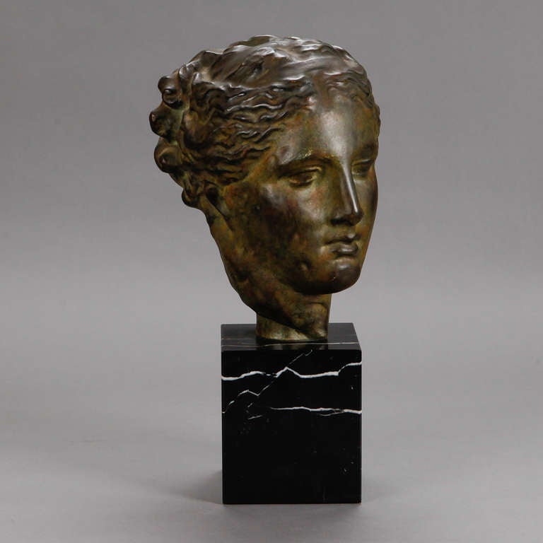 Sculpted Bust of Greek Goddess Mounted on Marble Base