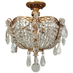 Unusual Crystal and Brass Chandelier with Large Crystal Drops