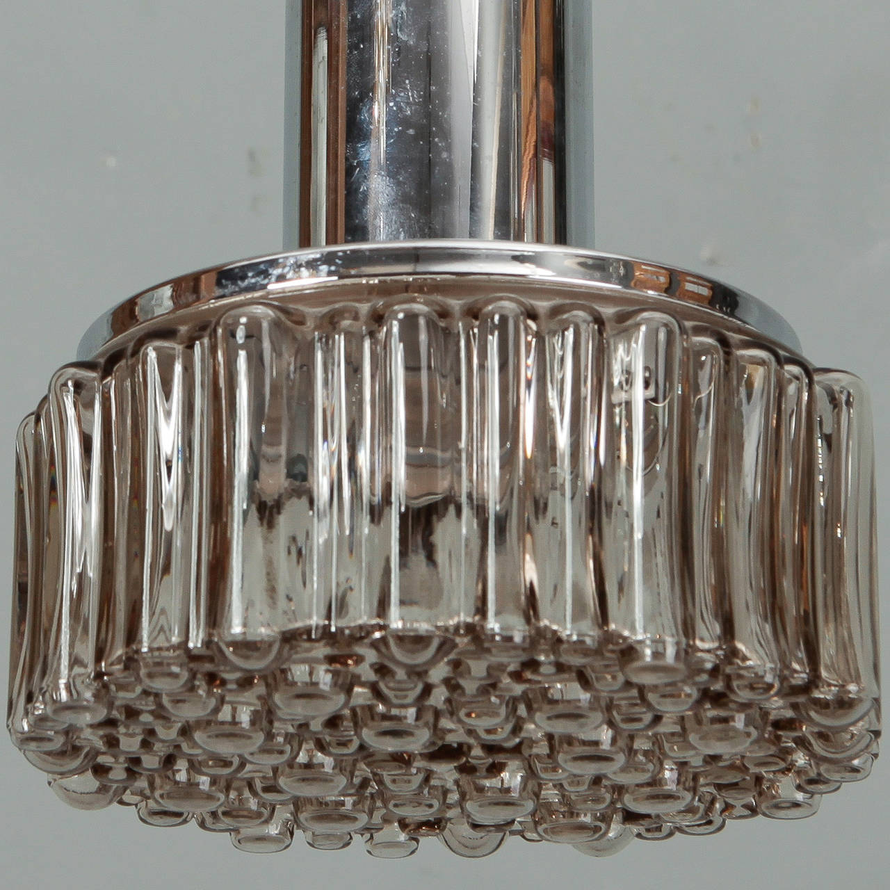 German Mid Century Small Molded Glass and Chrome Pendant Light