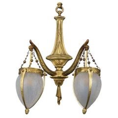 Antique Brass Wall Light with Hanging Glass Shades