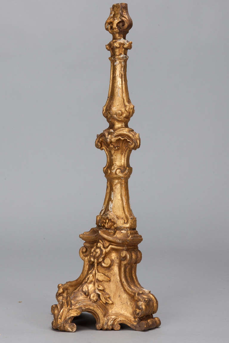 20th Century Single Tall Giltwood and Gesso Candlestick