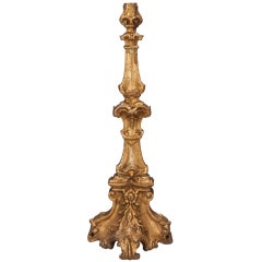 Single Tall Giltwood and Gesso Candlestick