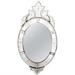 Antique Oval Venetian Mirror with Exuberant Crown Crest