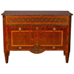 Swedish Marble Topped Chest with Extensive Inlay and Brass Detailing