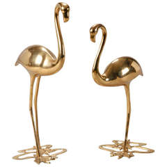 Pair Mid Century Brass Flamingos