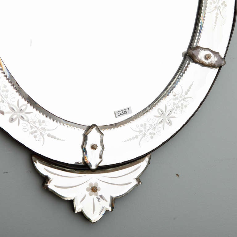 Italian Oval Venetian Mirror with Exuberant Crown Crest