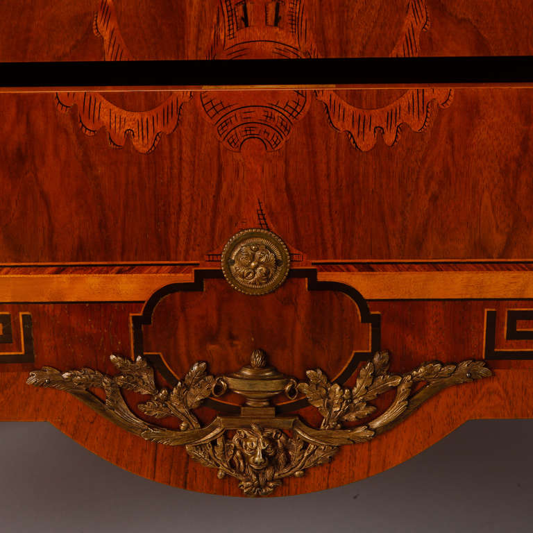 Wood Swedish Marble Topped Chest with Extensive Inlay and Brass Detailing