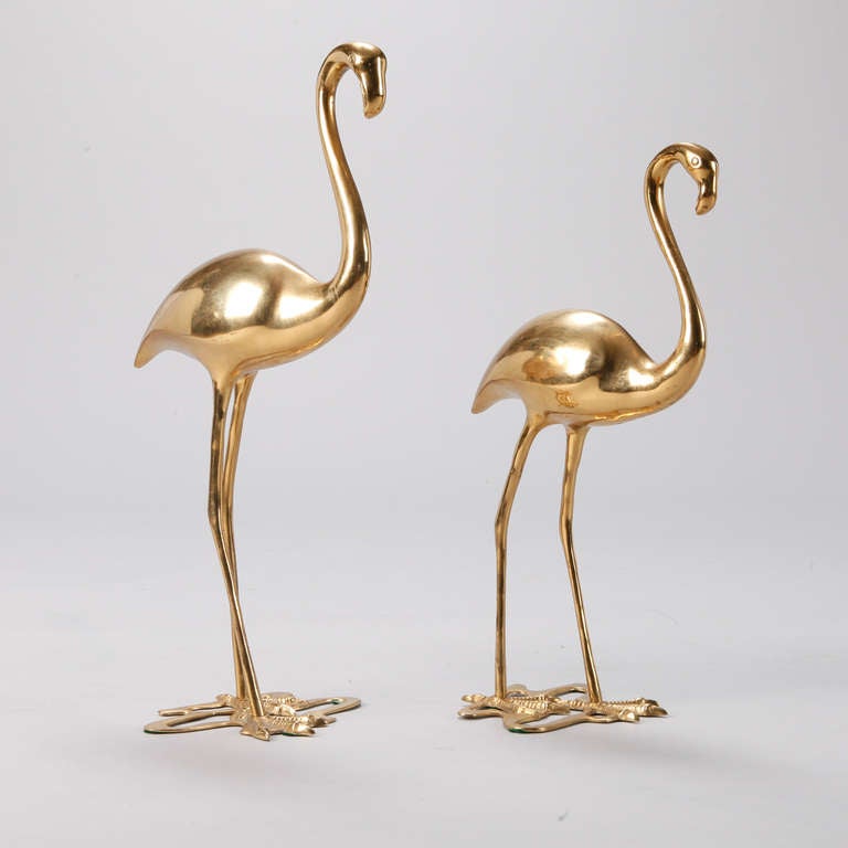 Mid-Century Modern Pair Mid Century Brass Flamingos