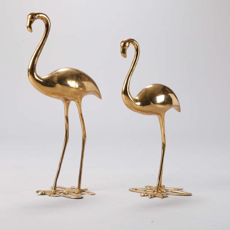 Unknown Pair Mid Century Brass Flamingos