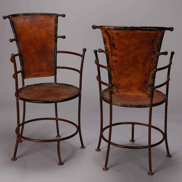 Mid-20th Century Pair of French Industrial Iron and Leather Chairs