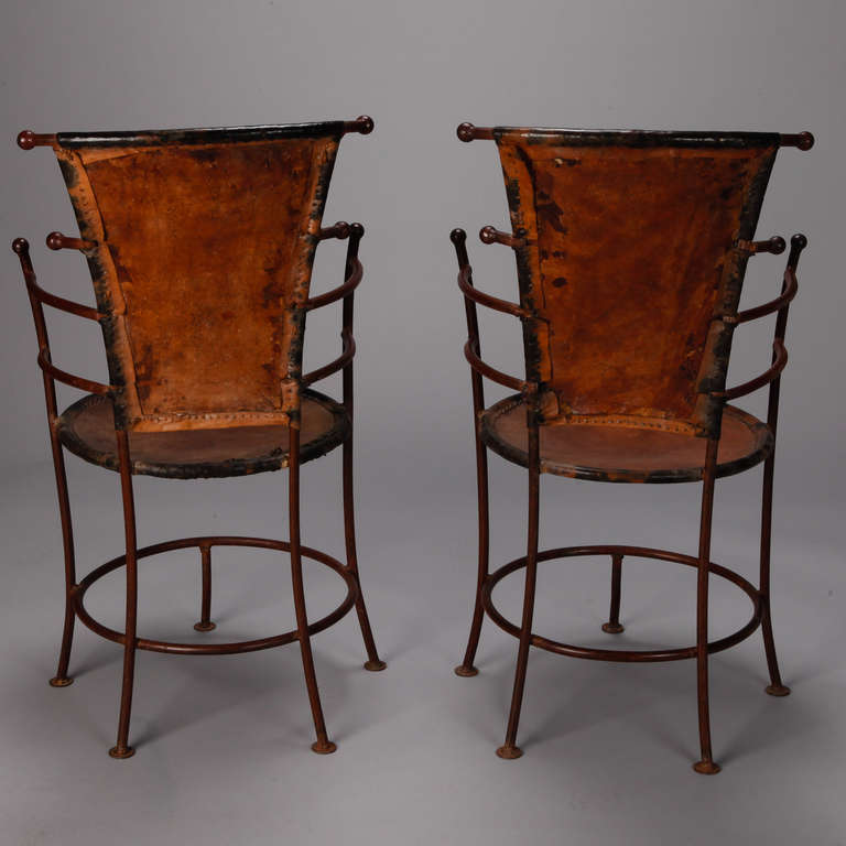 Pair of French Industrial Iron and Leather Chairs 1