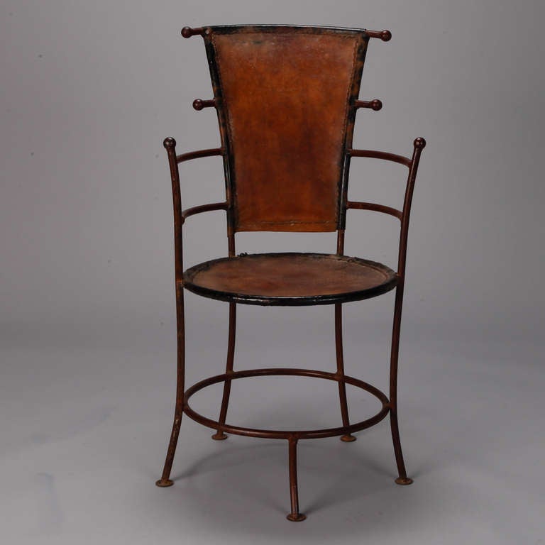 Pair of French Industrial Iron and Leather Chairs 2