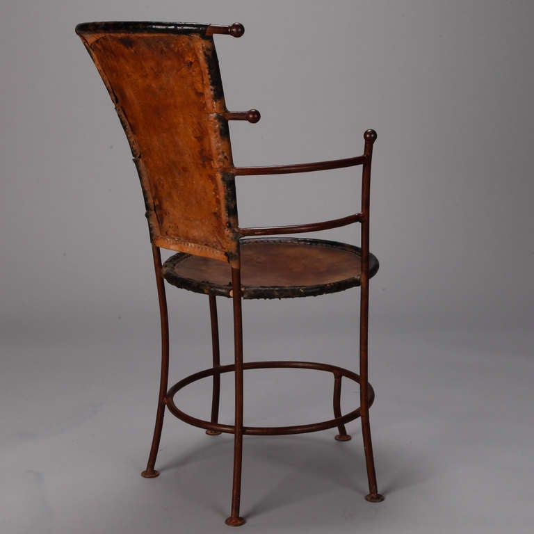 Pair of French Industrial Iron and Leather Chairs 4