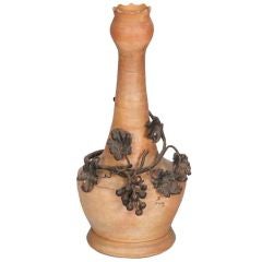 Tall Terracotta Vase with Fer Forge Collar