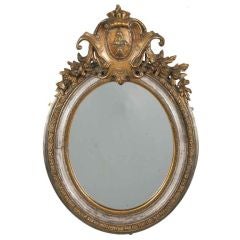 Oval Gilt and Silverleaf Mirror with Crest