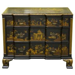 Three Drawer Black and Gold Chinoiserie Cabinet