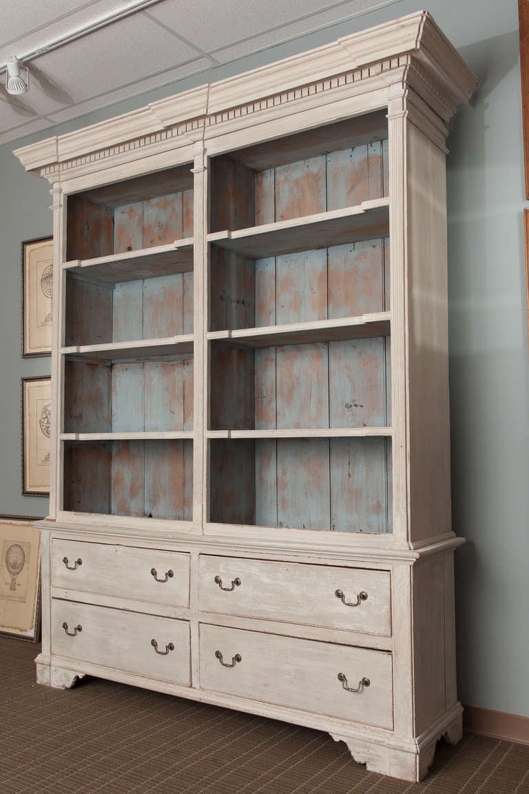 19th Century Blue and Gray Scottish Open Shelf Bookcase In Excellent Condition In Troy, MI
