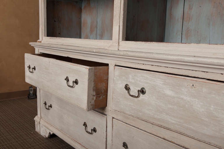 Carved 19th Century Blue and Gray Scottish Open Shelf Bookcase