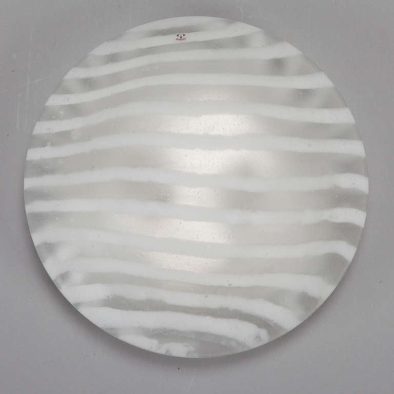 Mid Century Round Striped Glass Flush Mount or Wall Sconce