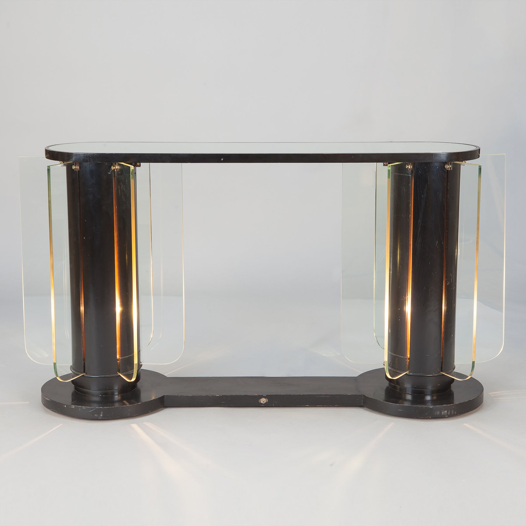 French Art Deco Console with Light Up Supports and Glass Inserts