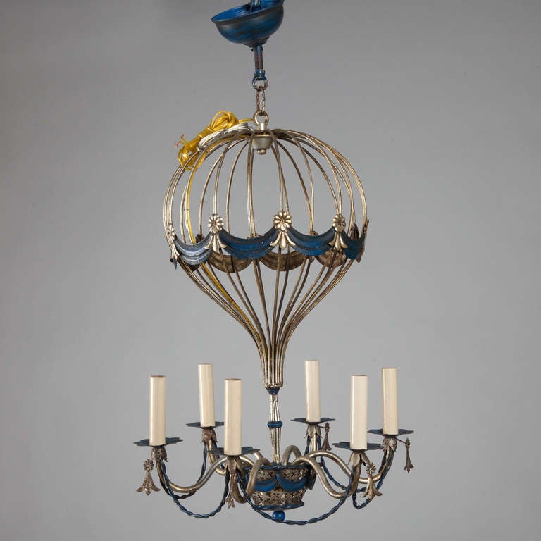 Mid Century French Balloon Shape 6 Light Chandelier In Excellent Condition In Troy, MI