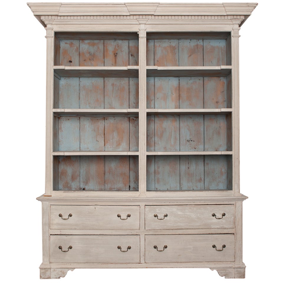 19th Century Blue and Gray Scottish Open Shelf Bookcase