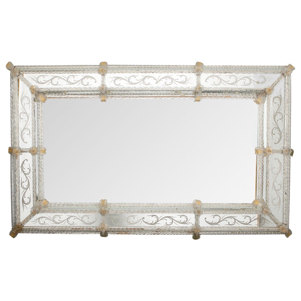 Large Rectangular Venetian Mirror with Gold Leaves and Flowers