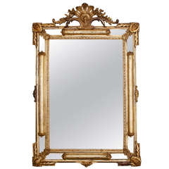 Elaborate Louis XVI Gilt Mirror with Crown and Mirrored Detailing