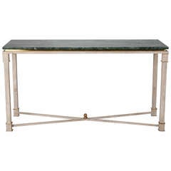 White Painted Directoire Style Console with Green Marble Top 1