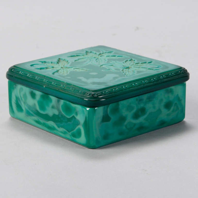 Czech Square Malachite Glass Box In Excellent Condition In Troy, MI