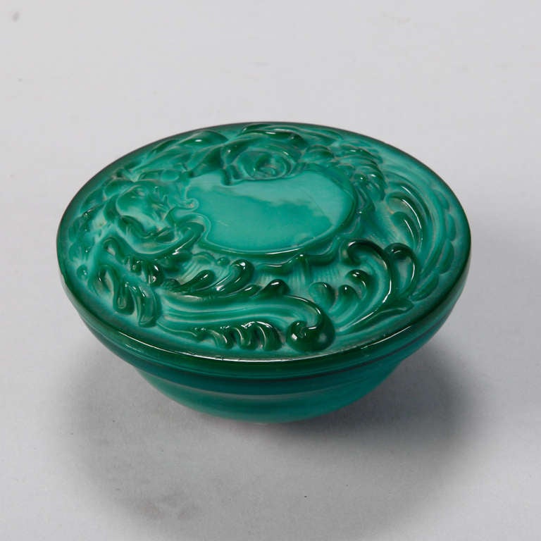 Bohemian Round Malachite Glass Box with Vines