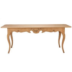 French Bleached Table with Carved Detailing and Curved Legs