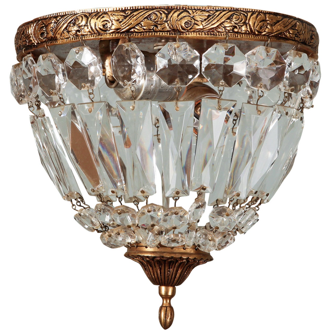 Small Bronze and Crystal Flush Mount