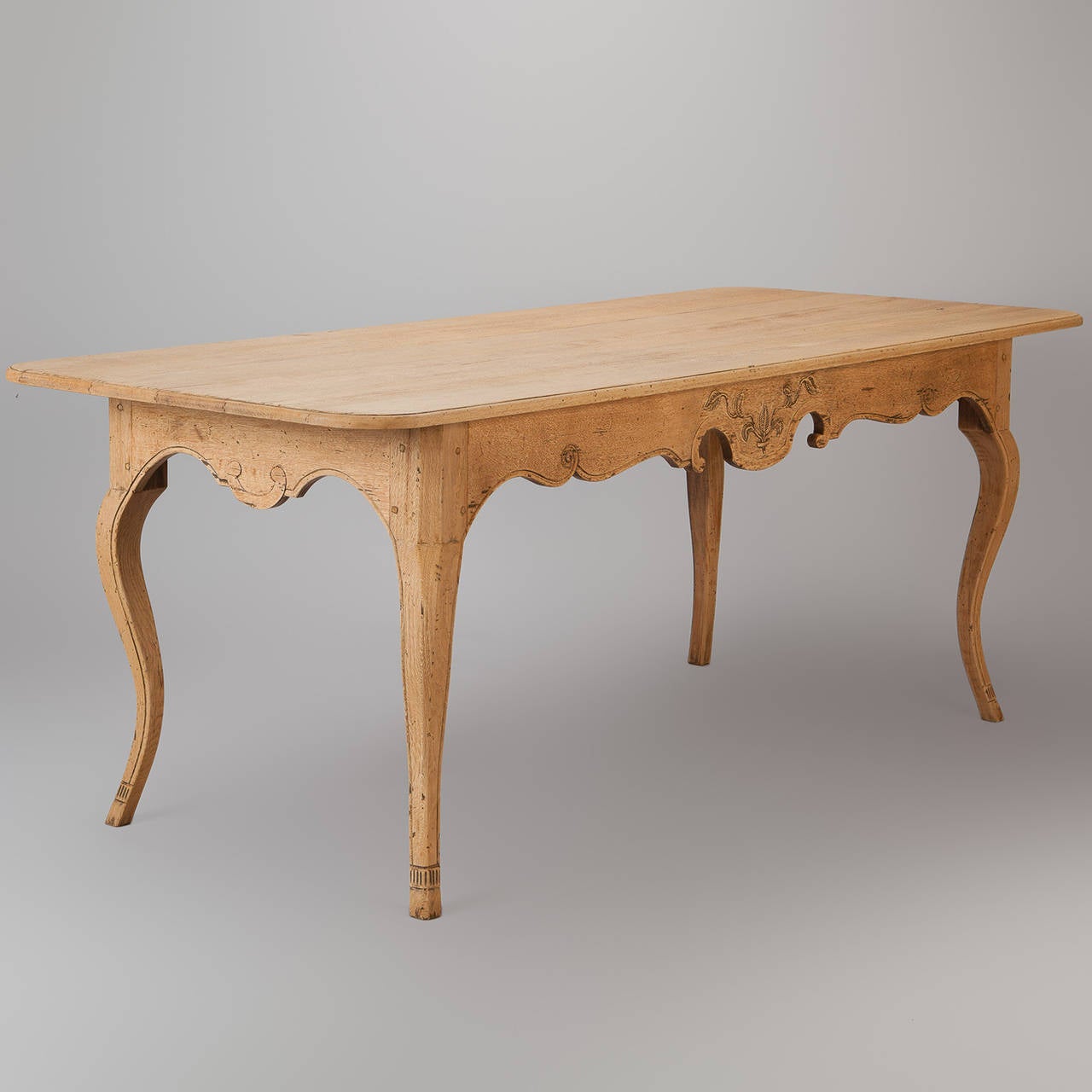 French Bleached Table with Carved Detailing and Curved Legs at 1stDibs