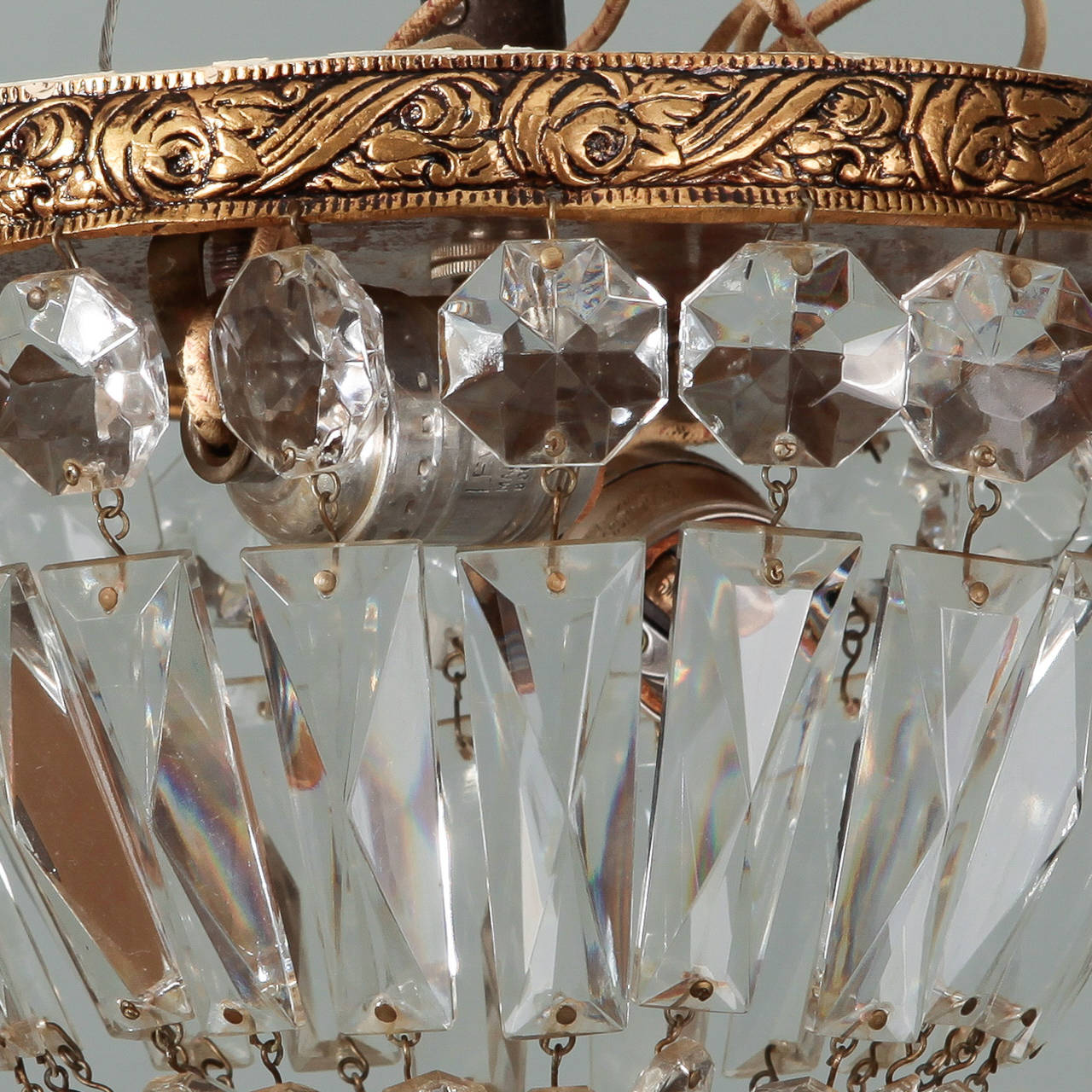 Mid-20th Century Small Bronze and Crystal Flush Mount