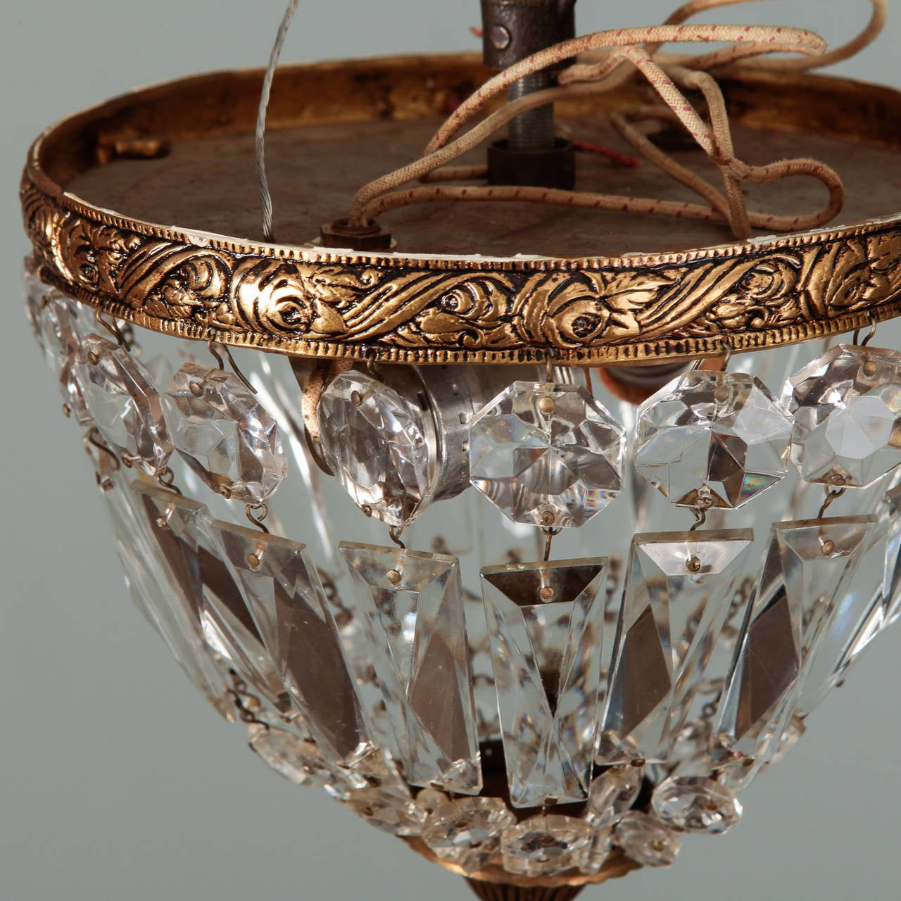 Small Bronze and Crystal Flush Mount In Excellent Condition In Troy, MI