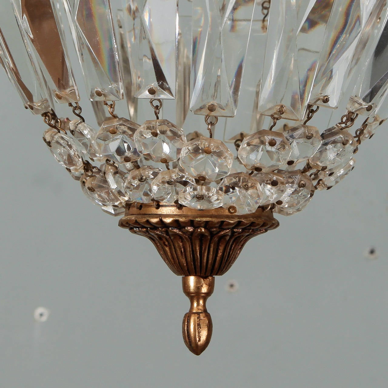 French Small Bronze and Crystal Flush Mount