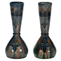 Pair of Blue Belgian Arts and Crafts Vases