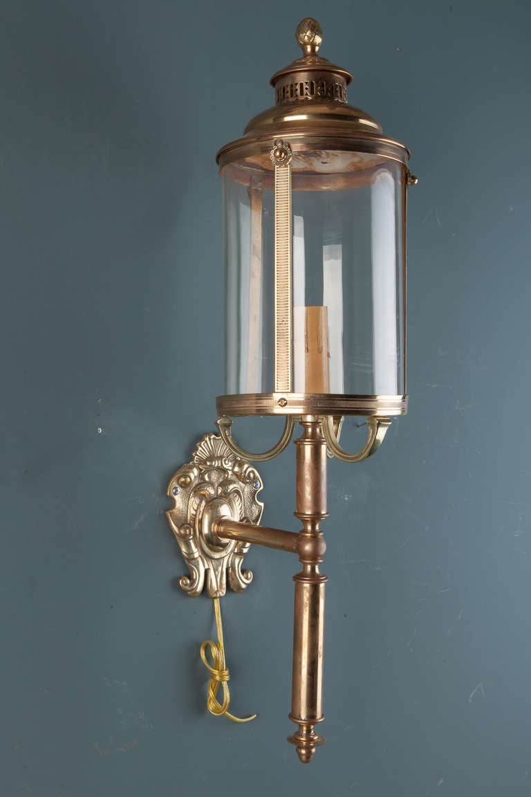 Pair Large Bronze Lantern Style Sconces